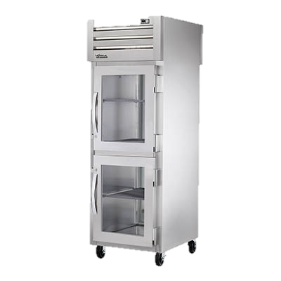 superior-equipment-supply - True Food Service Equipment - True One Section Two Glass Half Door Front One Stainless Steel Door Rear Pass-Thru Refrigerator