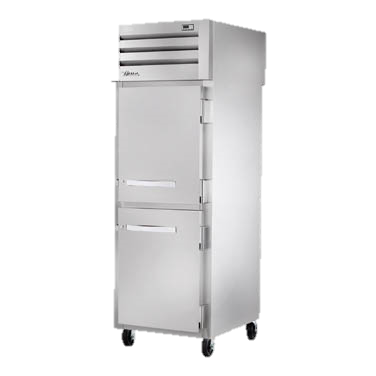 superior-equipment-supply - True Food Service Equipment - True One Section Two Stainless Steel Half Door Front One Glass Door Rear Pass-Thru Refrigerator