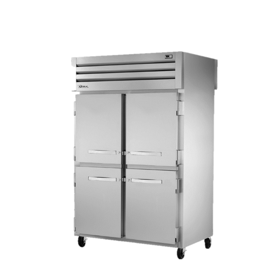 superior-equipment-supply - True Food Service Equipment - True Two Section Four Stainless Steel Half Door Front & Two Glass Door Rear Pass-Thru Refrigerator