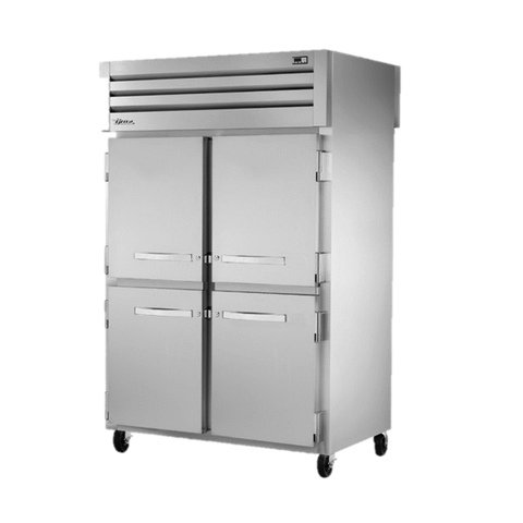 superior-equipment-supply - True Food Service Equipment - True Two Section Four Stainless Steel Half Door Front & Two Stainless Steel Door Rear Pass-Thru Refrigerator