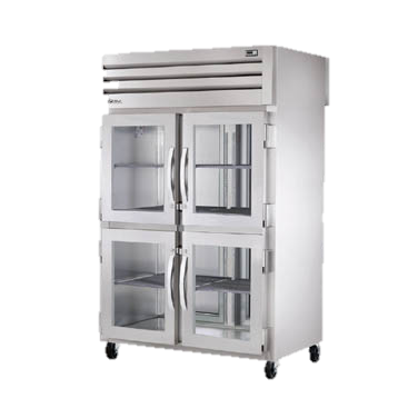 superior-equipment-supply - True Food Service Equipment - True Two Section Four Glass Half Door Front Two Stainless Steel Door Rear Pass-Thru Refrigerator
