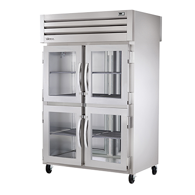 superior-equipment-supply - True Food Service Equipment - True Two-Section Four Glass Half Door Front & Two Stainless Steel Door Rear Pass-Thru Refrigerator