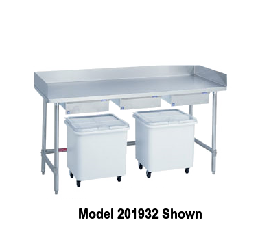 Duke Bakers Table 30"W x 60"L x 36"H White Stainless Steel With Splash Guards At Rear & Both Sides