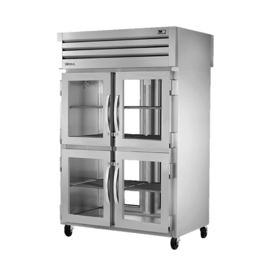 superior-equipment-supply - True Food Service Equipment - True Two-Section Four Glass Half Door Front & Two Glass Door Rear Pass-Thru Refrigerator