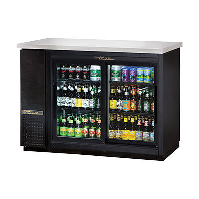 superior-equipment-supply - True Food Service Equipment - True Two-Section Two Glass Sliding Door Black Vinyl Exterior Backbar Cooler 49"W