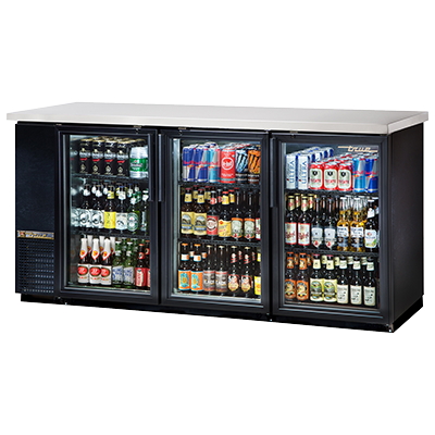 superior-equipment-supply - True Food Service Equipment - True Three-Section Three Glass Door Black Vinyl Exterior Backbar Cooler 73"W