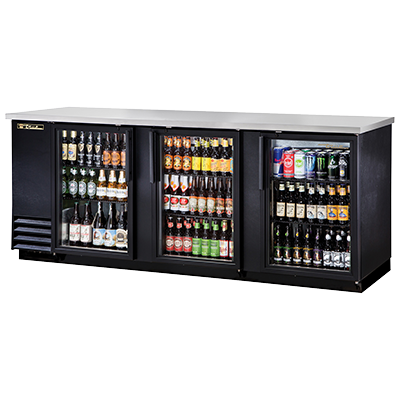 superior-equipment-supply - True Food Service Equipment - True Three-Section Three Glass Door Black Vinyl Exterior Backbar Cooler 90"W