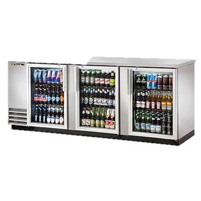 superior-equipment-supply - True Food Service Equipment - True Three-Section Three Glass Door Stainless Steel Exterior Backbar Cooler 90"W