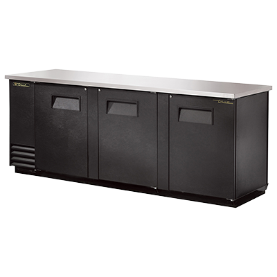 superior-equipment-supply - True Food Service Equipment - True Three-Section Three Door Black Vinyl Exterior Pass-Thru Backbar Cooler 90"W