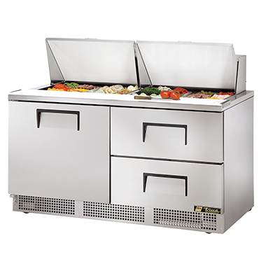 superior-equipment-supply - True Food Service Equipment - True Two-Section One Door & Two Drawers Stainless Steel Sandwich/Salad Prep Table 64"W