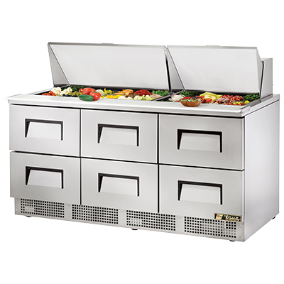 superior-equipment-supply - True Food Service Equipment - True Three-Section Six Drawer Stainless Steel Sandwich/Salad Prep Table 72"W