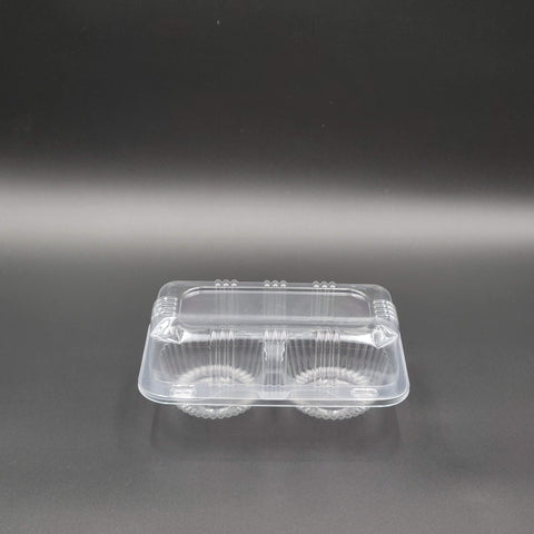Clear OPS-HIPS Plastic Hinged Cupcake Container 2 Count 6.75" x 4" - 100/Case