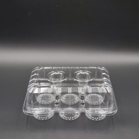 DFI Clear Hinged Muffin Container 6 Count 9-3/8" x 6-3/4" x 4" LBH-6656 - 350/Case
