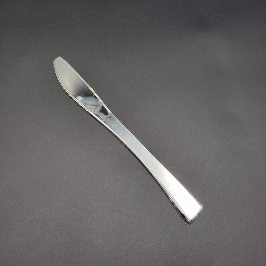 EMI GlimmerWare™ Heavy Weight Silver Plastic Dinner Knife 8" EMI-GWDK - 600/Case