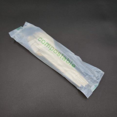 Wrapped Heavy Weight Compostable CPLA Cutlery Kit White - 250/Case