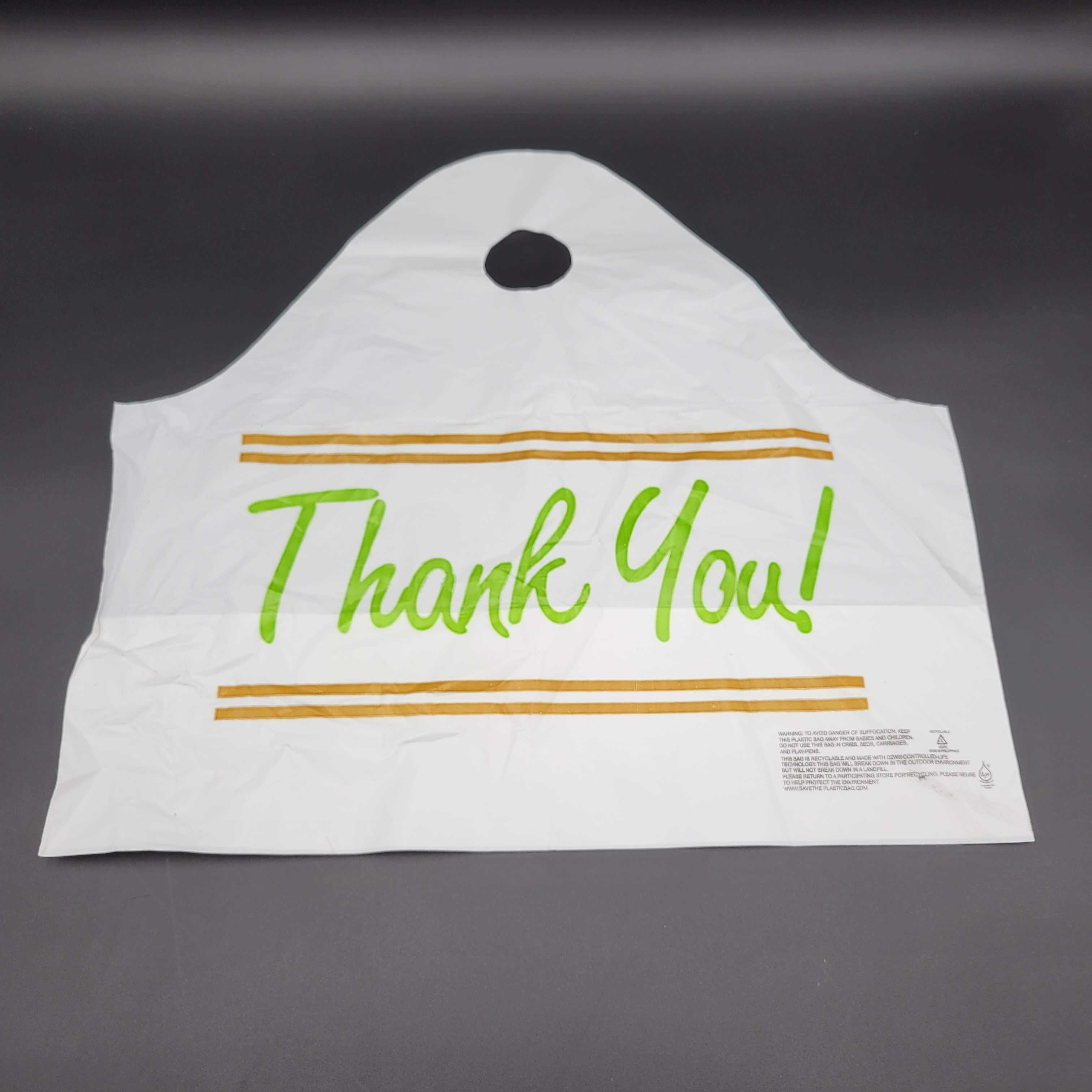 HDPE Plastic "Thank You" Take-Out Bag Wave Top Handle White 19" x 18" - 500/Case