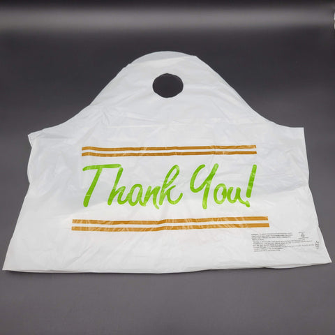 HDPE Plastic "Thank You" Take-Out Bag Wave Top Handle White 21" x 18" - 500/Case