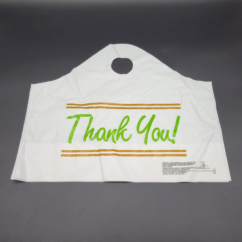 HDPE Plastic "Thank You" Take-Out Bag Wave Top Handle White 16-1/2" x 14" - 500/Case