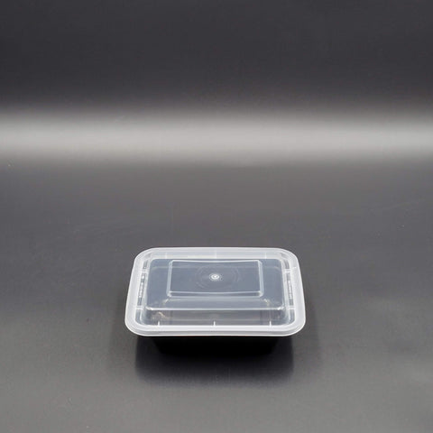 Plastic Oblong Microwaveable Black Bottom With Clear Lid Container 12 oz. - 150/Case