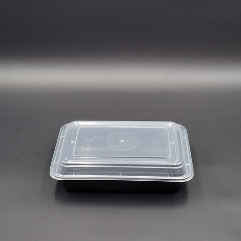 Plastic Oblong Black Bottom Microwaveable Container With Clear Lid 28 oz. - 150/Case