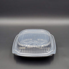 Anchor Packaging Black Bottom Clear Top Hinged Microwaveable Container 9" x 9" 3 Compartment CL9931 - 100/Case