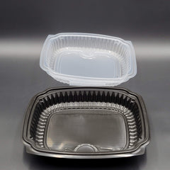 Anchor Packaging Black Bottom Clear Top Hinged Microwaveable Container 9.5" x 10.5" 1 Compartment CL91011 - 100/Case