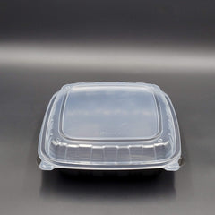 Microwaveable Hinged Container Black Bottom 9" x 9" 1 Compartment - 100/Case