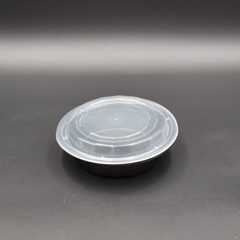 Plastic Round Black Bottom Microwaveable Container With Clear Lid 16 oz. - 150/Case