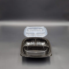 Clear 3 Compartment Microwaveable Hinged Container 8" x 8" - 100/Case