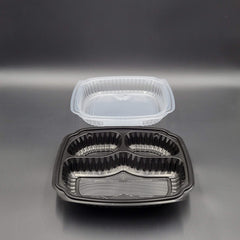Anchor Packaging Black Bottom Clear Top Hinged Microwaveable Container 9.5" x 10.5" 3 Compartment CL91031 - 100/Case