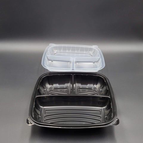 Microwaveable Hinged Container Black Bottom 10" x 10" 1 Compartment - 100/Case