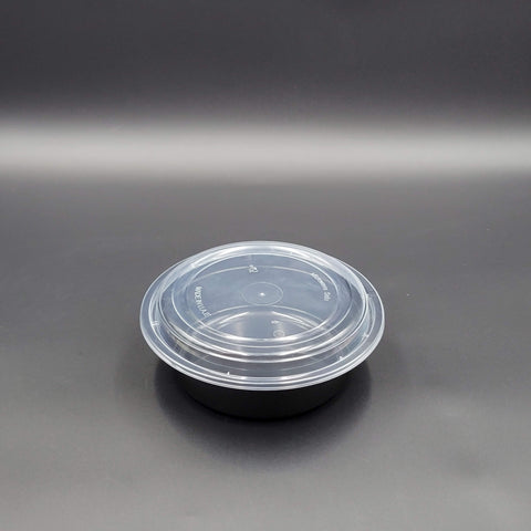 Plastic Round Microwaveable Black Bottom With Clear Lid Container 32 oz. - 150/Case