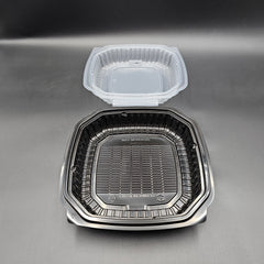 Anchor Packaging Black Bottom Clear Top Hinged Microwaveable Container 9" x 9" 1 Compartment CL9911 - 120/Case