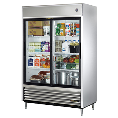superior-equipment-supply - True Food Service Equipment - True Stainless Steel Two-Section Two Glass Sliding Door Reach-In Refrigerator