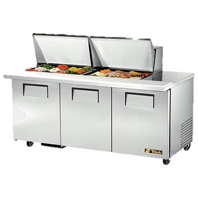 superior-equipment-supply - True Food Service Equipment - True Stainless Steel Three Section 72" Wide Mega Top Sandwich/Salad Unit With Twenty-Four 4"Deep Poly Pans