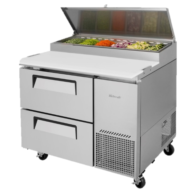 superior-equipment-supply - Turbo Air - Turbo Air 44" Wide Two-Drawer Stainless Steel Super Deluxe Refrigerated Pizza Prep Table