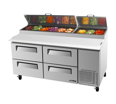 superior-equipment-supply - Turbo Air - Turbo Air 67" Wide Four-Drawer Stainless Steel Super Deluxe Refrigerated Pizza Table