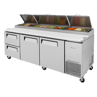 superior-equipment-supply - Turbo Air - Turbo Air 93.38" Wide Two-Drawer Stainless Steel Super Deluxe Refrigerated Pizza Table