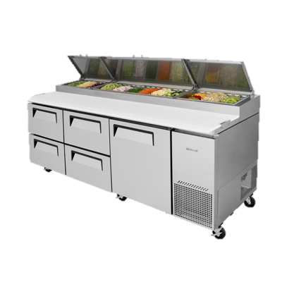 superior-equipment-supply - Turbo Air - Turbo Air 93.38" Wide Four-Drawer Stainless Steel Super Deluxe Refrigerated Pizza Table