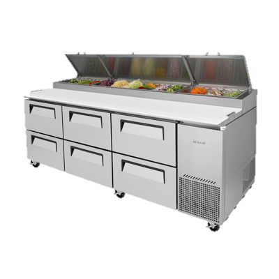 superior-equipment-supply - Turbo Air - Turbo Air 93.38" Wide Six-Drawer Stainless Steel Super Deluxe Refrigerated Pizza Table