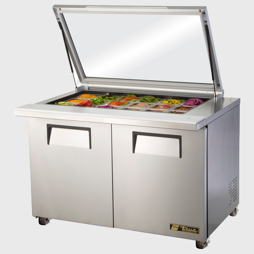 True Food Service Equipment Mega Top Sandwich/Salad Unit 48-3/8"Width (18) 1/6 Size Poly Pan Capacity with Stainless Steel Exterior