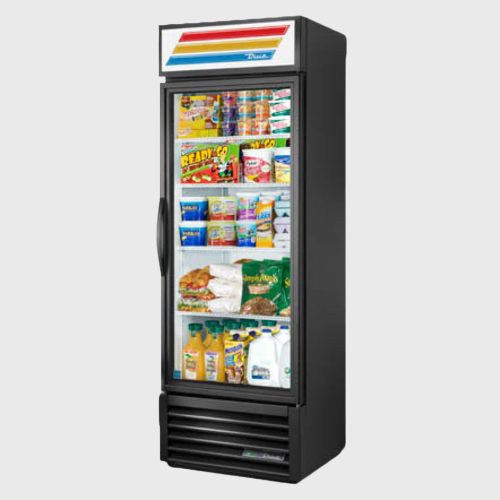True Food Service Equipment One-Section Refrigerated Merchandiser 27"Width (4) Shelves & (1) Door with Black Powder Coated Exterior