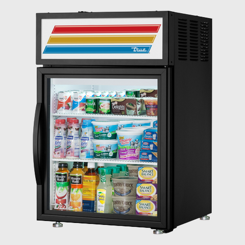 True Food Service Equipment Countertop Refrigerated Merchandiser 24"Width (2) Shelves & (1) Door with Black Powder Coated Exterior