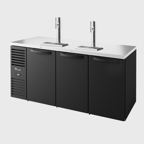 True Premier Bar Three-Section Refrigerated Draft Bar Cooler 72"Width (3) Solid Hinged Doors with Black Powdered Steel Exterior
