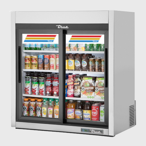 True Food Service Equipment Countertop Refrigerated Merchandiser 36"Width (3) Shelves & (2) Door with Stainless Steel Exterior