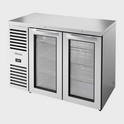 True Premier Bar Two-Section Refrigerated Back Bar Cooler 48"Width (2) Glass Hinged Doors with Stainless Steel Exterior