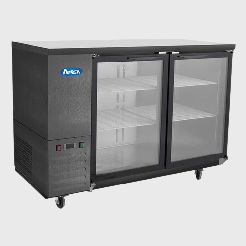 Atosa Black Exterior Two Glass Door Refrigerated Shallow Depth Back Bar Cooler 59" W