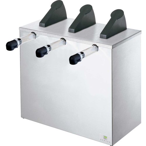 Server Server Express Dispenser Three 6 Quart Capacity 17.5"H x 16.38"W x 13.31"D Silver Stainless Steel With Triple Pumps