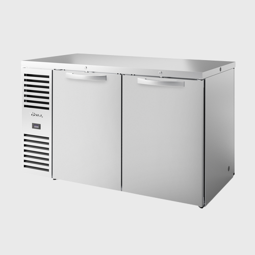 True Premier Bar Pass-Thru Two-Section Refrigerated Back Bar Cooler 60"Width (4) Solid Hinged Doors with Stainless Steel Exterior