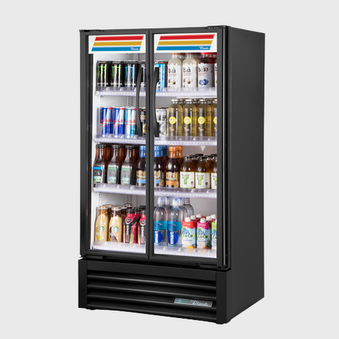 True Specialty Retail Two-Section Visual Refrigerated Merchandiser 30-7/8"W White Interior with Black Powder Coated Steel Exterior